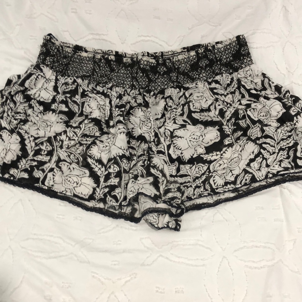 Floral Black and White Shorts